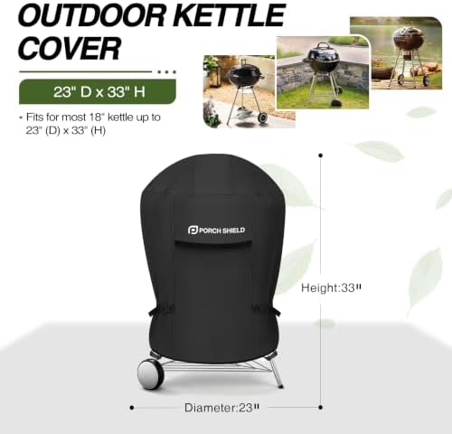 Porch Shield 18 inch Outdoor Charcoal Kettle Cover 23" Dia x 33" H, Black - Image 2