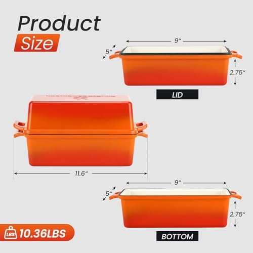 Northriver Casting Enameled Cast Iron Loaf Pan with Lid, Best Bread Oven, Bread Loaf Pans for Baking Homemade Sourdough Bread 9x5, 2 Piece set, Flame - Image 2