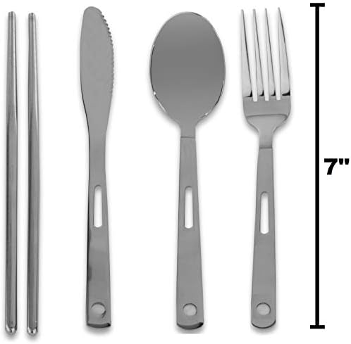 13 Piece Stainless Steel Family Cutlery Picnic Utensil Set with Travel Case for Camping | Hiking | BBQs - Includes Forks | Spoons | Knifes | Chopstick, Plus Nylon Commuter Case (Black) - Image 3