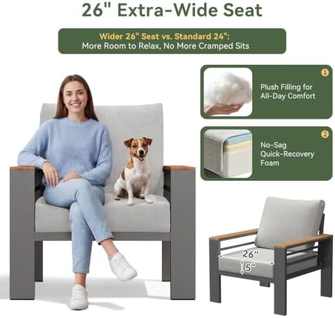 Aoxun Patio Furniture Set, Aluminum Outdoor Furniture with Oversized Seats - Image 3