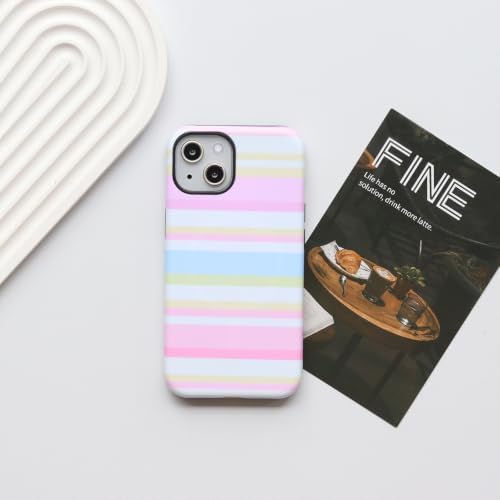for iPhone 15 Plus Case, Magnetic Matte Frosted Dual-Layer Striped Phone Case for Women, Retro Aesthetic Cover Compatible with Mag Safe Accessories - Pastel Dream - Image 2