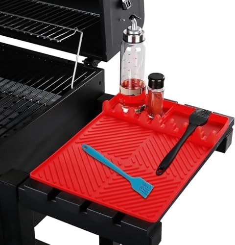 Silicone Griddle Tool Mat for Blackstone, Heat Resistant Side Shelf Mat with Drip Pad – BBQ Grill Accessories for Outdoor Grill, Kitchen Counter, Spatula Holder, Cooking Organizer (1, Red) - Image 2