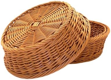 RT&BS Round Wicker Bread Basket, Round Wicker Fruit Basket, Woven Egg Baskets, Reusable Handwoven Storage Baskets for Living Room, Kitchen, Store, Restaurant, Outdoor, Party (Brown, S) - Image 7