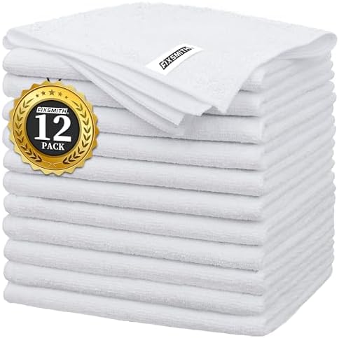 FIXSMITH White Microfiber Cleaning Cloth -Pack of 12, Highly Absorbent Cleaning Rags, 16"X12" All Purpose Cleaning Towels for Housekeeping, Kitchen, Car, Lint Free and Reusable Microfiber Towels by FIXSMITH