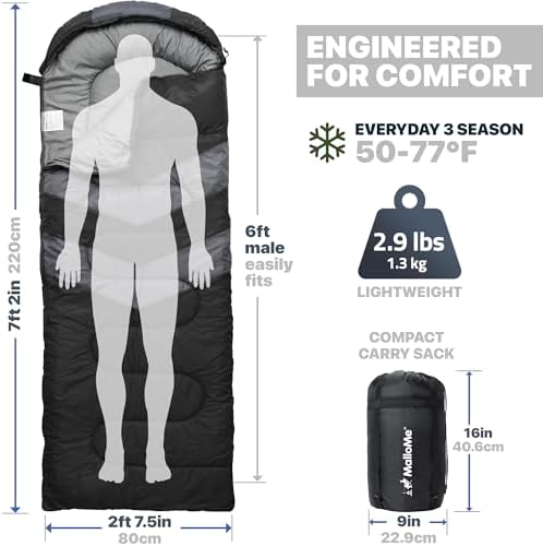 MalloMe Sleeping Bags for Adults Cold Weather & Warm - Backpacking Camping Sleeping Bag for Kids 10-12, Girls, Boys - Lightweight Compact Camping Essentials Gear Accessories Hiking Sleep Must Haves - Image 2