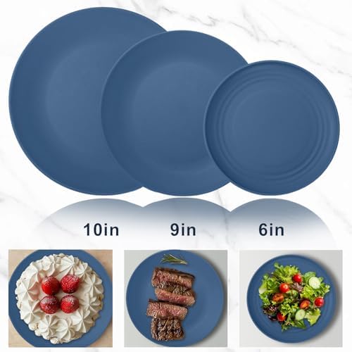 Wrova 40Pack plates and bowls sets for kids - Unbreakable wheat straw dinnerware sets service for 8 - Alternative plastic 40pcs dishes for kitchen, camping and indoors dinning - (Blue) - Image 2