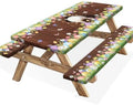 Easter Picnic Table Cover with Bench Covers Elastic Edges, Cute Bunny Flower Brown Wood Fitted Table Cover, Outdoor Patio Camping Essentials, Waterproof Camping Fitted Tablecloth, 3PCS, 30x60 Inch by Xguatan