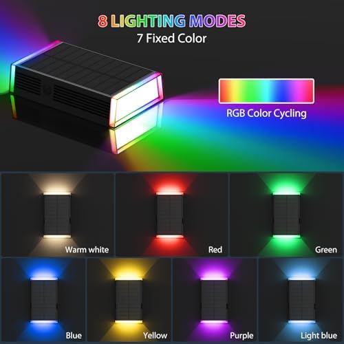 Solar Lights Outdoor,8 Lighting Modes Dusk to Dawn Lighting Wall Sconce IP67 Waterproof Up and Down Solar Wall Light Front Door Light for House, Garage, Porch,Doorway,Fence,Festival Decor (2 PACK) - Image 2