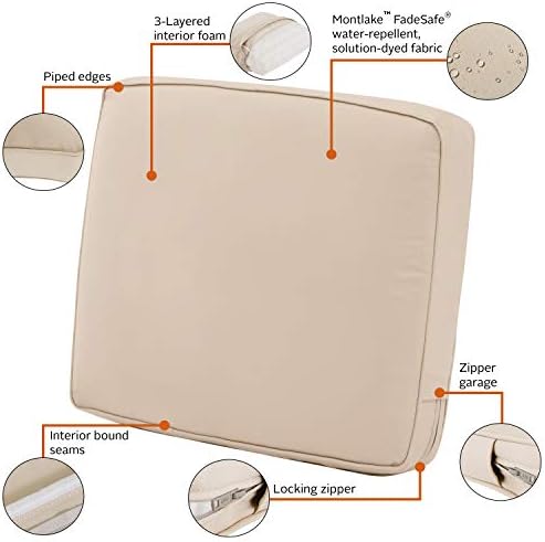 Classic Accessories Montlake Water-Resistant 19 x 20 x 4 Inch Patio Lounge Back Cushion, Antique Beige, Outdoor Loveseat Cushions - Image 3