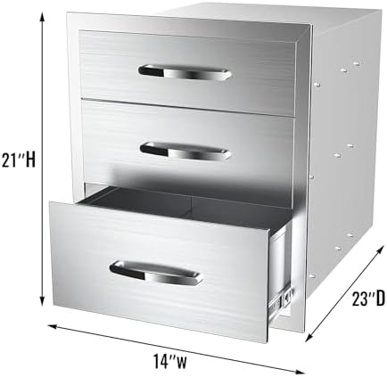 Outdoor Kitchen Drawers, BBQ Drawers for Outdoor Grill Station, 14''W x 21''H x 23''D Stainless Steel Built-in Cabinet with Handle, Weatherproof and Durable Storage for BBQ Accessories and Trash - Image 3