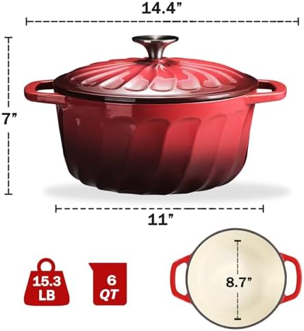 Enameled Cast Iron Dutch Oven Pot with Lid, 6 QT Large Dutch Oven - Image 2