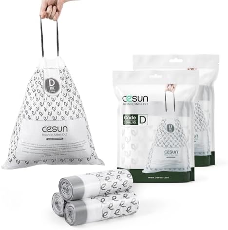 Cesun Code D Pre Cut Drawstring Trash Bags 90 Count, 2.6 Gallon / 10 Liter by Cesun