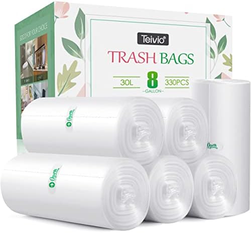 Teivio Medium Clear Trash Bags 8 Gallon 330 Count Kitchen Garbage Bags by Teivio