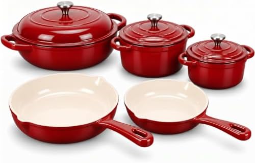QuliMetal 5-Piece Red Enameled Cast Iron Cookware Set by QuliMetal