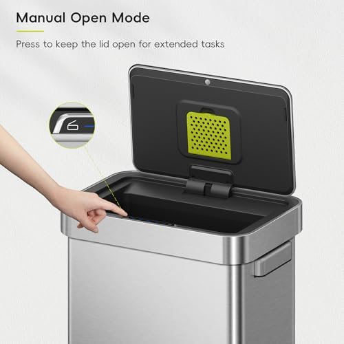 EKO Deluxe Mirage-T 50 Liter / 13.2 Gallon Touchless Rectangular Motion Sensor Trash Can or Recycling Bin, Matte Stainless Steel Finish - Image 6