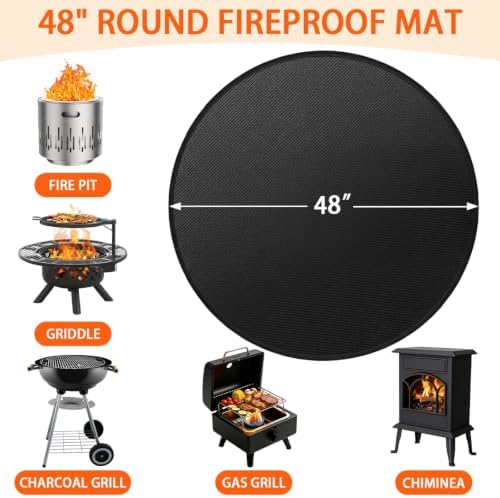 48" Fire Pit Mat Double-Sided Fireproof Under Grill Mat Round Deck Patio BBQ Protector Pad Indoor Fireplace Mat Portable for Outdoor Camping - Image 2