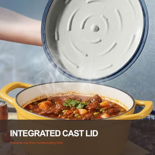 Overmont Enameled Cast Iron Dutch Oven - 5.5QT Pot with Lid Cookbook & Cotton Potholders - Heavy-Duty Cookware for Braising, Stews, Roasting, Bread Baking - Image 2