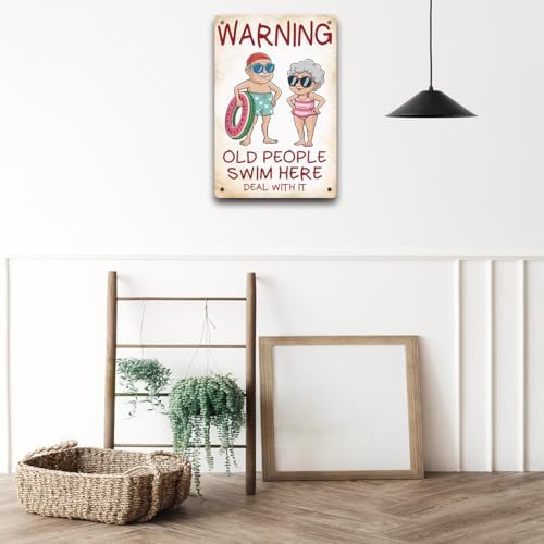 BEASTZHENG Funny Pools House Metal Tin Sign Old People Swim Here Pool Rules - Image 5