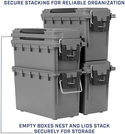 Sheffield 12628 Ammo Storage Box, Stackable .30 Cal Field Boxes, Water and Dust Resistant, Lockable Storage Box with Handle, Secures Hunting Gear, Supplies, and Bullets, Made in USA, | (Pack of 6) - Image 6