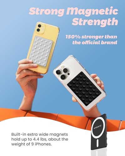 amBand Magnetic Sticky Phone Suction Grip for MagSafe, Removable for Wireless Charging, Durable Magnet Silicone Portable Mount Stand for iPhone 18 17 16 15 14 13 Series, Hands-Free Video/Selfie, Black - Image 3