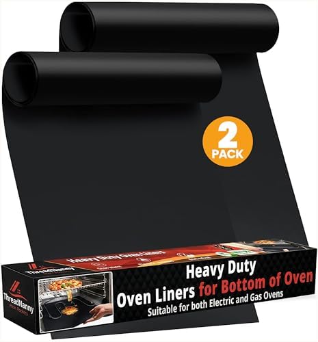 Oven Liners for Bottom of Oven - Thick Heavy Duty 17” x 25” 2 Pack Non-Stick Reusable Mats - BPA & PFOA Free Protector for Electric, Gas, Microwave & BBQ Grill Liner - Easy Clean & Heat Resistant by ThreadNanny
