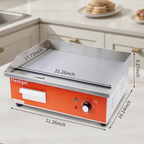 21.6" Stainless Steel Electric Countertop Griddle,110V 1500W Adjustable Temperature Control Flat Top Smokeless Cooking Non-Stick Grill for Resturant,Indoor,Kitchen,Outdoor,Camping,Commercial - Image 7