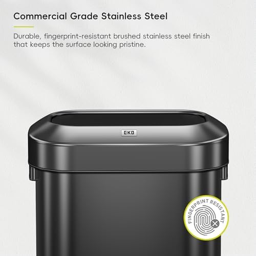 EKO Urban 16 Gallon/60 Liter Open Top Stainless Steel Slim Commercial Trash Can, Tall Kitchen Trash Bin, Heavy-Duty Commercial Grade Large Garbage Bin for Home, Office, Hotel, Restaurant, Matte Black - Image 3