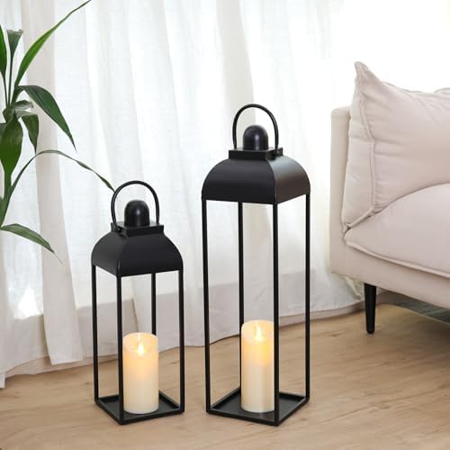 25'' 19'' Lanterns Decorative Outdoor Indoor, Black Metal Outdoor Lanterns by MATAHUMbeyourbetterchoice