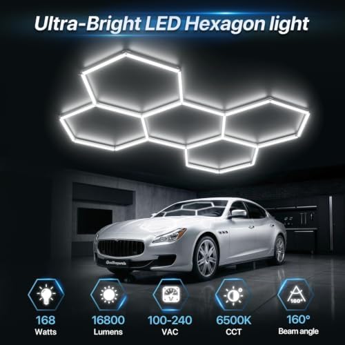 HYPERLITE Gen II Hexagon Garage Lights: 168W 16800LM 5 Grids Hexagon Led Light, 6500K Ultra Bright Honeycomb Hex Lights, Durable Design for Garage, Shop, Basement, Barber, Homegym - Image 2