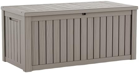 PatioZen 150 Gallon Deck Box,Resin Outdoor Storage Box with Lockable for Patio Furniture, Pool Accessories, Garden Tools Waterproof Outside Storage Box (Grey) by OutdoorLivingPerfected