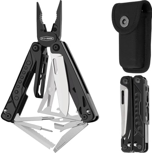 PERWIN Multitool, 20-in-1 Stainless Steel Multi Tools Pliers with Nylon Sheath, Safe Locking, Professional Multi-Tool for Survival, Camping and Hunting, Black by PERWIN