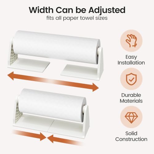 Magnetic Paper Towel Holder, Adjustable No-Drill Paper Towel Holder, White - Image 3