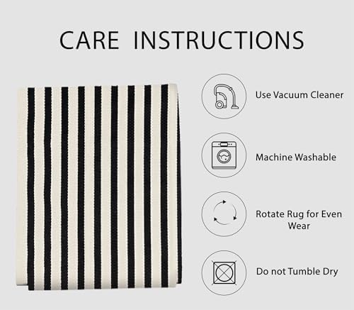 IOHOUZE 5x8 Striped Area Rug, Washable Indoor Outdoor, Black Beige - Image 5