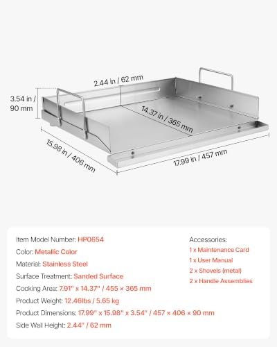 VEVOR Stainless Steel Griddle 18x16 inch Upgrade Flat Top Plate with Handle - Image 7