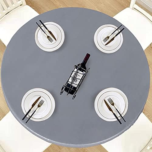 LUSHVIDA Round Tablecloth Fitted Table Cloth for 45"-56" Tables Silver Grey by LUSHVIDA