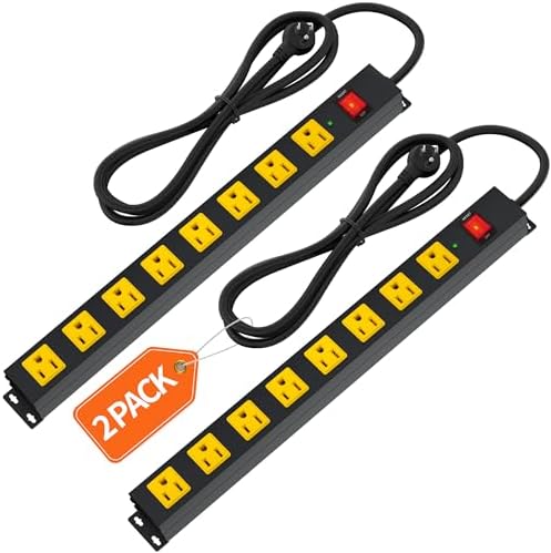 8 Outlet Long Power Strip, 2Pack 2100J Surge Protector Heavy Duty 6FT Cord Wide Spaced and Wall Mount Metal Powerstrip for Home Office Garage Workshop by Plugn