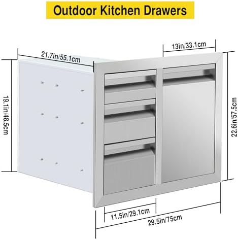 Outdoor Kitchen Drawer Combo, BBQ Access Door Drawers Combo With Stainless Steel, Perfect For BBQ Grill Station Outdoor Kitchen Storage Cabinet,G1 - Image 3
