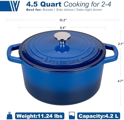 VORRINGARD Enameled Cast Iron Dutch Oven Pot with Lid, for Bread Baking, Round Bread Oven- include Sourdough Bread Baking Supplies Set, 4.5QT, Blue - Image 2