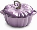 Pumpkin Cocotte Cast Iron Dutch Oven With Lid - Non-Stick Cooking Pot for Stew and Soup - Serves 3-5 - Halloween Thanksgiving Decor Gift (Purple) by JUANJUAN