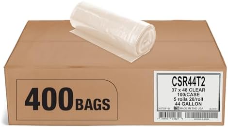 Aluf Plastics 44 Gallon 1.5 MIL (eq) Clear Heavy Duty Garbage Bags - 37" x 48" - Pack of 400 - for Industrial, Recycling, Storage, & Outdoor by AlufPlastics