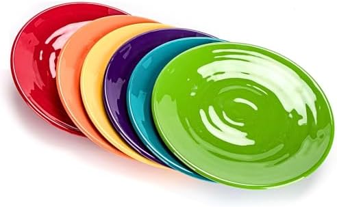 11-Inch Melamine Plates (Set of 6) - Unbreakable and Reusable Plastic Dinnerware with Ceramic Feel, Stackable and Dishwasher-Safe - Versatile for All Meals (Multicolor) by MIYOPESI