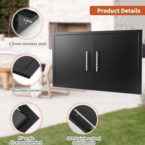 JIE JIN Outdoor Kitchen Doors 35" W X 24" H Double Doors 1.2mm Thickness Stainless Steel BBQ Access Door BBQ Island Doors Outdoor Kitchen Accessories Door for Outdoor Kitchen BBQ Island (Black) - Image 3