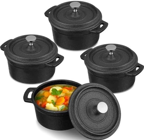 4 Pcs Mini Dutch Oven, 500F Small Round Iron Dutch Oven Pot, 20 oz by Suttmin