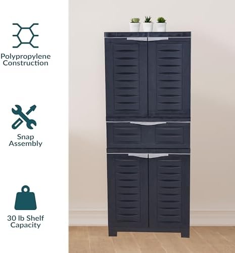 Sunnydaze 57" Garage Storage Cabinet with Doors & Shelves, Charcoal - Image 4