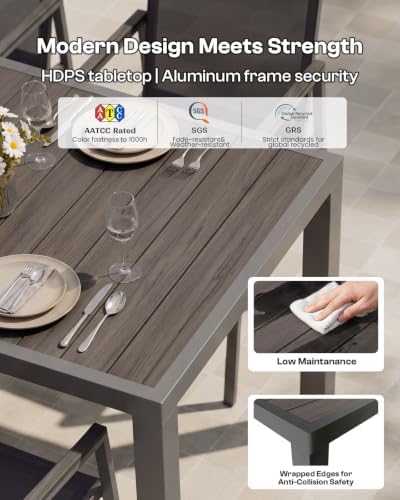 Outdoor Dining Set, 7 Piece Aluminum Patio Table and Chairs Set, All Weather Patio Dining Furniture Set with Umbrella Hole for Backyard, Deck, Poolside (Charcoal) - Image 3