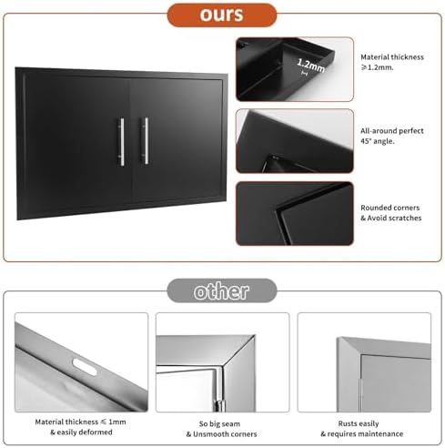 JIE JIN Outdoor Kitchen Doors 35" W X 24" H Double Doors 1.2mm Thickness Stainless Steel BBQ Access Door BBQ Island Doors Outdoor Kitchen Accessories Door for Outdoor Kitchen BBQ Island (Black) - Image 6