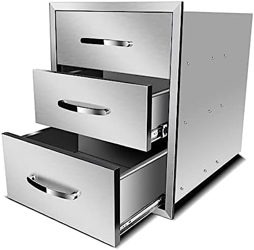 Stainless Steel Outdoor Kitchen Drawers - 3-Drawer BBQ Drawer, Built-in, Flush Mount for Outdoor Kitchens & BBQ Islands, 18Wx23Dx23H-3L by OLIPIC