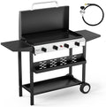 ROVSUN 4 Burner Portable Propane Griddle with Electronic Ignition, 40000 BTU Rolling Flat Top Gas Grill with Enameled Tray & Lid, Side Shelves & Regulator for Outdoor Cooking Camping BBQ Tailgating by ROVSUN