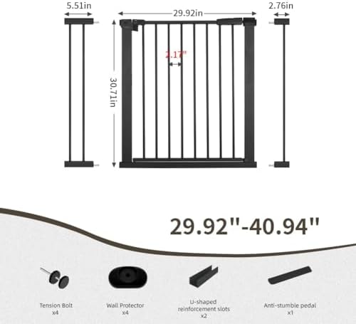29.9"-40.9" Wide Baby Gate for Doorways Stairs, 30 in Tall Dog Gates with Door No Drill, Auto Close Child Safety Gate for Kid Doggie Cat Proof, Large Long Dog Barrier Indoor Hallways House, Black - Image 2