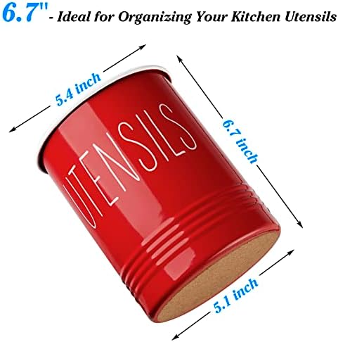 Bivvclaz Kitchen Utensil Holder - 6.7" Utensil Holder for Kitchen Counter - Cooking Utensil Crock with Cork Bottom - Red Decor and Accessories - Countertop Utensil Storage Caddy Organizer - Image 2